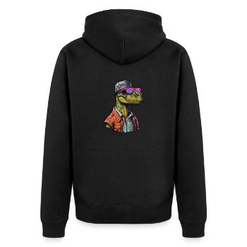 Retro Dino-Style - Unisex Premium Bio Zip Hoodie - Schwarz - Hinten - Nico (187cm)