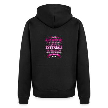 Alles wird gut denn Estefania Ist da Outfit - Unisex Premium Bio Zip Hoodie - Schwarz - Hinten - Nico (187cm)