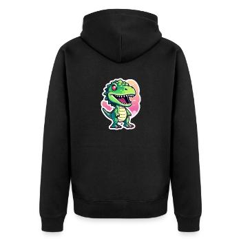 Tyrannosaurus Rex Dinosaurier Zeichnung - Unisex Premium Bio Zip Hoodie - Schwarz - Hinten - Nico (187cm)