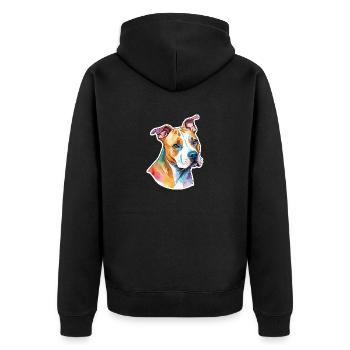 American Staffordshire Terrier Wasserfarben - Unisex Premium Bio Zip Hoodie - Schwarz - Hinten - Nico (187cm)
