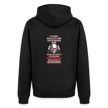 FEUERWEHRMANN - Unisex Premium Bio Zip Hoodie - Schwarz - Hinten - Nico (187cm)