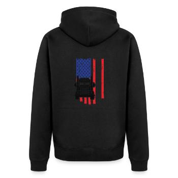 USA LKW - Unisex Premium Bio Zip Hoodie - Schwarz - Hinten - Nico (187cm)