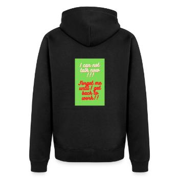 ICH KANN JETZT NICHT REDEN - Unisex Premium Bio Zip Hoodie - Schwarz - Hinten - Nico (187cm)