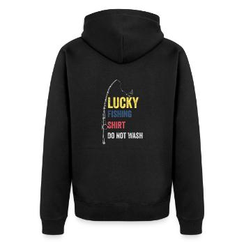 Lucky Fishing Shirt Do Not Wash - Unisex Premium Organic Zip Hoodie - black - Back - Nico (187cm)