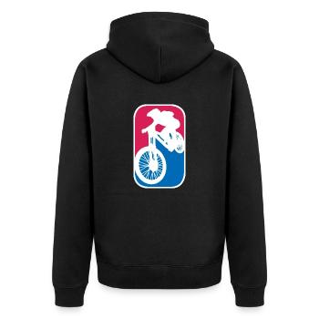 Mountainbike Downhill Fahrrad mtb logo Geschenk - Unisex Premium Bio Zip Hoodie - Schwarz - Hinten - Nico (187cm)