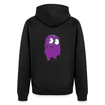 Funny fierce-looking ghost in purple - Unisex Premium Organic Zip Hoodie - black - Back - Nico (187cm)