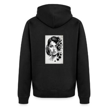 femme noire et blanche - Veste à capuche bio Premium Unisexe - noir - Dos - Nico (187cm)