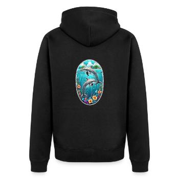 Delfin & Ozean - Unisex Premium Bio Zip Hoodie - Schwarz - Hinten - Nico (187cm)