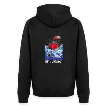 WINDKIND Große Welle - Unisex Premium Bio Zip Hoodie - Schwarz - Hinten - Nico (187cm)