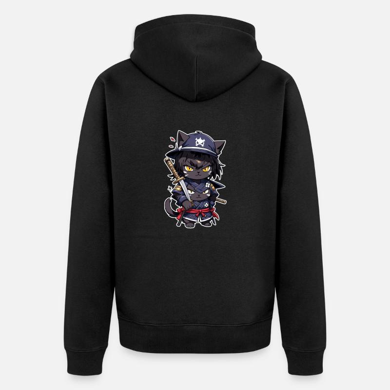 Ninja Katze - Samurai Kätzchen - Unisex Premium Bio Zip Hoodie - Schwarz