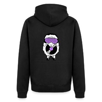 Cool DJ Schaf Schallplatte Party Club Musik Spaß - Unisex Premium Bio Zip Hoodie - Schwarz - Hinten - Nico (187cm)