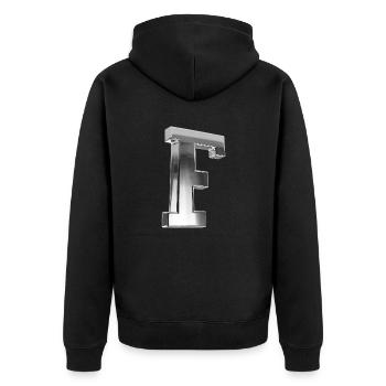 Chrome ,, F " Metallic - Unisex Premium Bio Zip Hoodie - Schwarz - Hinten - Nico (187cm)
