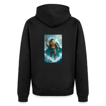 Poseidon, powerful sea god with trident, waves - Unisex Premium Organic Zip Hoodie - black - Back - Nico (187cm)
