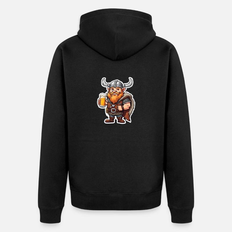 Fröhlicher Wikinger mit Bier - Unisex Premium Bio Zip Hoodie - Schwarz