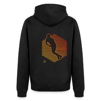 Damen Innebandy Unihockeyspielen Salibandy - Unisex Premium Bio Zip Hoodie - Schwarz - Hinten - Nico (187cm)