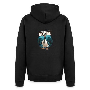 Heute bin ich eine ernsthafte Gans Dumm Lustig - Unisex Premium Bio Zip Hoodie - Schwarz - Hinten - Nico (187cm)