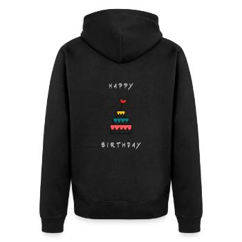 Birthday. HAPPY BIRTHDAY. Happy birthday. - Unisex Premium Organic Zip Hoodie - black - Back - Nico (187cm)