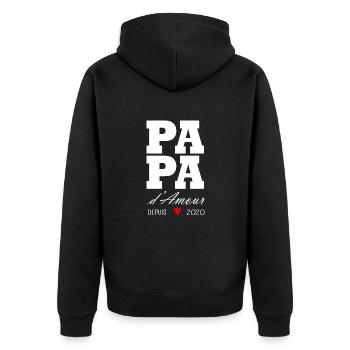 Liebevoller Papa seit 2020 - Unisex Premium Bio Zip Hoodie - Schwarz - Hinten - Nico (187cm)