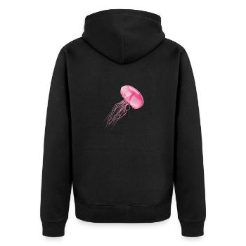 Qualle - Unisex Premium Bio Zip Hoodie - Schwarz - Hinten - Nico (187cm)