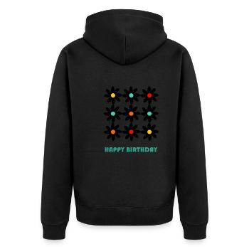 GEBURTSTAG. ALLES GUTE ZUM GEBURTSTAG. ALLES GUTE ZUM GEBURTSTAG. - Unisex Premium Bio Zip Hoodie - Schwarz - Hinten - Nico (187cm)