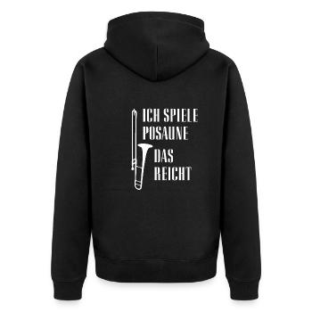 Ich spiele Posaune das reicht - Unisex Premium Bio Zip Hoodie - Schwarz - Hinten - Nico (187cm)