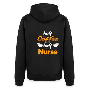 Half Coffee Half Nurse Funny Nursing Humor RN - Unisex Premium Bio Zip Hoodie - Schwarz - Hinten - Nico (187cm)
