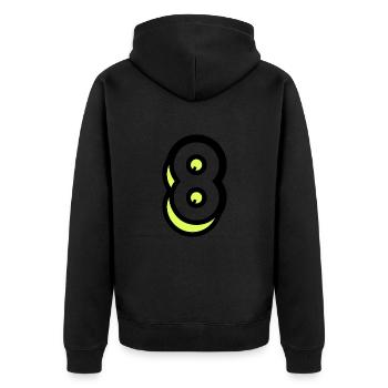8 JAHRE. 8. JUBILÄUM. GEBURTSTAG 8 JAHRE - Unisex Premium Bio Zip Hoodie - Schwarz - Hinten - Nico (187cm)