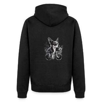 Chihuahua | Bike | Bicycle | Dog | Cycling | - Unisex Premium Bio Zip Hoodie - Schwarz - Hinten - Nico (187cm)