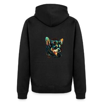 Chihuahua | Biker | Motorrad | Hund | Papa | Opa - Unisex Premium Bio Zip Hoodie - Schwarz - Hinten - Nico (187cm)