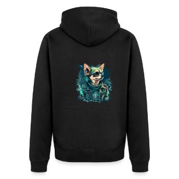 Chihuahua | Biker | Motorrad | Hund | Papa | Opa - Unisex Premium Bio Zip Hoodie - Schwarz - Hinten - Nico (187cm)