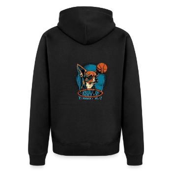 Chihuahua | Basketball Spieler | Sport Dunk | - Unisex Premium Bio Zip Hoodie - Schwarz - Hinten - Nico (187cm)