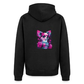 Pink Chihuahua | Fitness Rosa Fitnessstudio Sport - Unisex Premium Bio Zip Hoodie - Schwarz - Hinten - Nico (187cm)