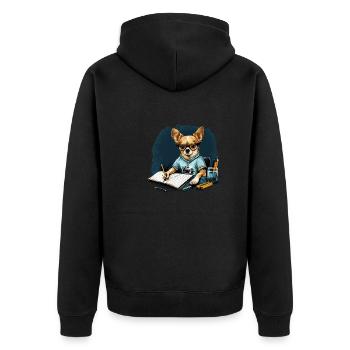 Chihuahua | Home Office Job Arbeit Laptop Krawatte - Unisex Premium Bio Zip Hoodie - Schwarz - Hinten - Nico (187cm)