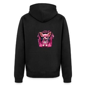 Pink Chihuahua | Rosa Handtasche Welpe Girlie - Unisex Premium Bio Zip Hoodie - Schwarz - Hinten - Nico (187cm)