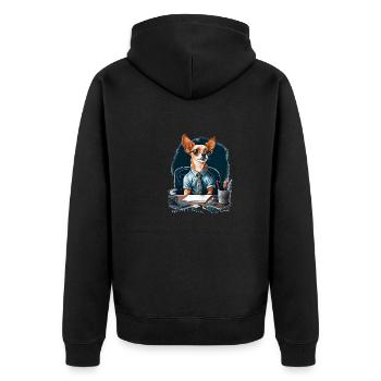 Chihuahua | Home Office Job Arbeit Laptop Krawatte - Unisex Premium Bio Zip Hoodie - Schwarz - Hinten - Nico (187cm)