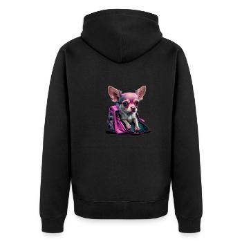 Pink Chihuahua | Rosa Handtasche Welpe Girlie - Unisex Premium Bio Zip Hoodie - Schwarz - Hinten - Nico (187cm)