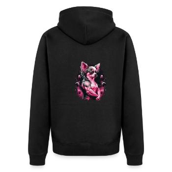 Pink Chihuahua | Fitness Rosa Fitnessstudio Sport - Unisex Premium Bio Zip Hoodie - Schwarz - Hinten - Nico (187cm)