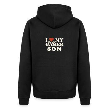 J’aime mon fils gamer - Je cœur mon fils gamer - Veste à capuche bio Premium Unisexe - noir - Dos - Nico (187cm)