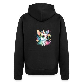 Chihuahua | Bunt Regenbogen LGBTQ Einhorn Hund - Unisex Premium Bio Zip Hoodie - Schwarz - Hinten - Nico (187cm)