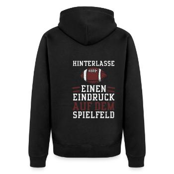 Hinterlasse einen Eindruck auf d... - Unisex Premium Bio Zip Hoodie - Schwarz - Hinten - Nico (187cm)