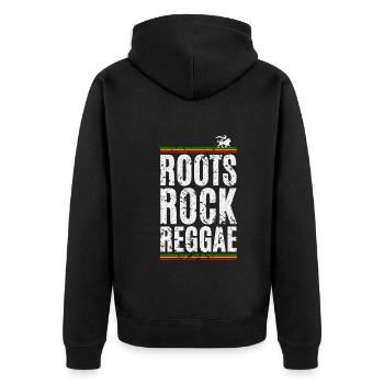Roots Rock Reggae - Unisex Premium Bio Zip Hoodie - Schwarz - Hinten - Nico (187cm)