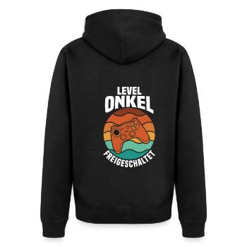 Patenonkel Gaming Zocker Gamer Onkel - Unisex Premium Bio Zip Hoodie - Schwarz - Hinten - Nico (187cm)