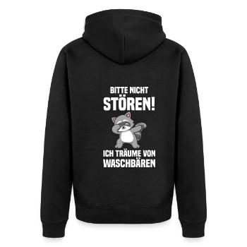 Tiermotiv Dabbing Waschbär - Unisex Premium Bio Zip Hoodie - Schwarz - Hinten - Nico (187cm)