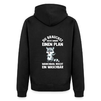 Tiermotiv Waschbär - Unisex Premium Bio Zip Hoodie - Schwarz - Hinten - Nico (187cm)