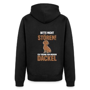 Hund Dackel - Unisex Premium Bio Zip Hoodie - Schwarz - Hinten - Nico (187cm)