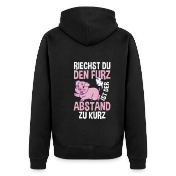 Riechst Du Den Furz Ist Der Abstand Zu Kurz - Unisex Premium Bio Zip Hoodie - Schwarz - Hinten - Nico (187cm)