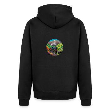 Train de chemin de fer nostalgique coloré avec locomotive à vapeur - Veste à capuche bio Premium Unisexe - noir - Dos - Nico (187cm)