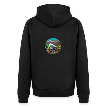 Train de chemin de fer nostalgique coloré avec locomotive à vapeur - Veste à capuche bio Premium Unisexe - noir - Dos - Nico (187cm)