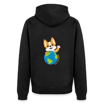 Corgi mit Weltkugel - Unisex Premium Bio Zip Hoodie - Schwarz - Hinten - Nico (187cm)
