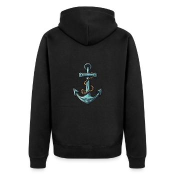 Anker Symbol Hafen - Unisex Premium Bio Zip Hoodie - Schwarz - Hinten - Nico (187cm)